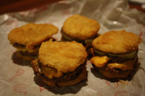McSliders Mini double cheeseburgers with chicken McNuggets for buns. (submitted by CJ Colace)