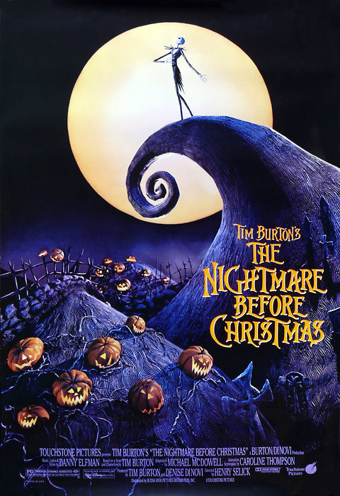 movieoftheday:  The Nightmare Before Christmas, 1993. Starring Danny Elfman, Catherine O’Hara, Chris Sarandon, William Hickey, Gleen Shadix. (Director: Henry Selick)———————————————————————Plot: Tired of scaring humans every October 31 with the same old bag of tricks, Jack Skellington, the spindly king of Halloween Town, kidnaps Santa Claus and plans to deliver shrunken heads and other ghoulish gifts to children on Christmas morning. But as Christmas approaches, Jack’s rag-doll girlfriend, Sally, tries to foil his misguided plans. This music-filled, stop motion-animated delight springs from the gleefully twisted mind of Tim Burton.
